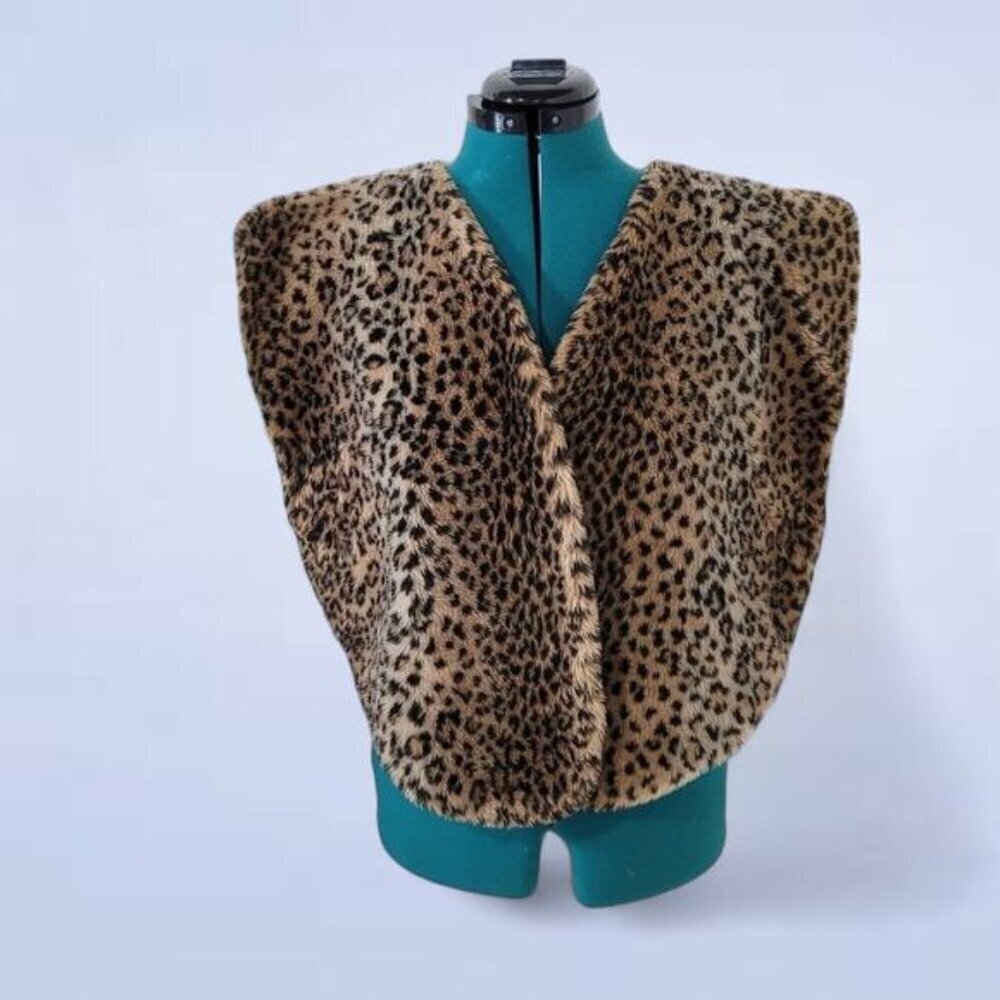 Vintage 1980s Joseph Ribkoff Jacket Faux Fur Multicolour Leopard Print - OS